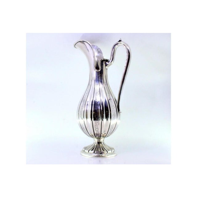 Metal Fluted Silver Water Jug with Engravings For Sale - Image 7 of 9