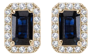 14 Karat Gold Natural Sapphire Diamond Cluster Earrings for Mom- a Pair
