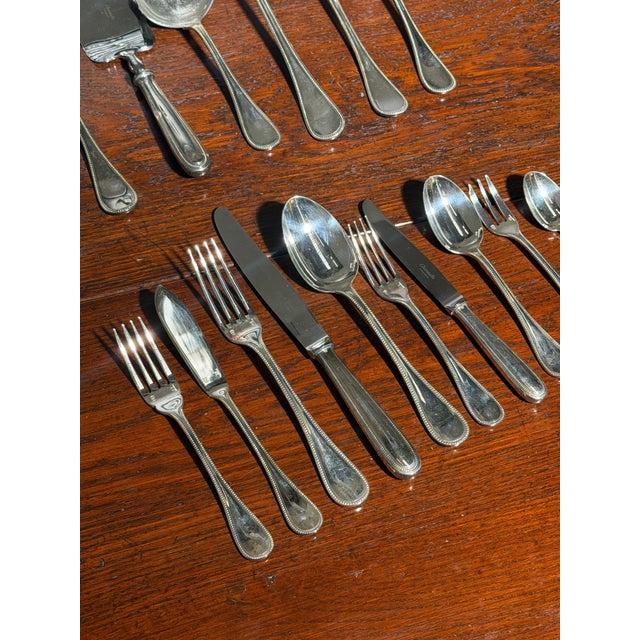 Silver-Plated Perles Cutlery Set for 12 with Anti-Oxidation Chest from Christofle, Set of 127 For Sale - Image 3 of 9