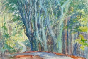 Wilheim Kloden, French Watercolor - Path of Enchantment Through the Trees
