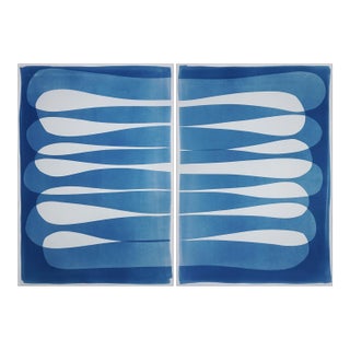 2026, Minimal Contemporary, Abstract Organic Diptych in Blue Tones, Eight Lakes, Cyanotype on Watercolor Paper by Kind of Cyan For Sale
