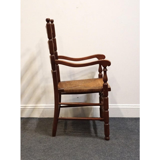 Wood Statton Furniture Solid Hard Rock Maple Colonial Early American Ladder Back Dining Arm Chair W. Rush Seat For Sale - Image 7 of 10