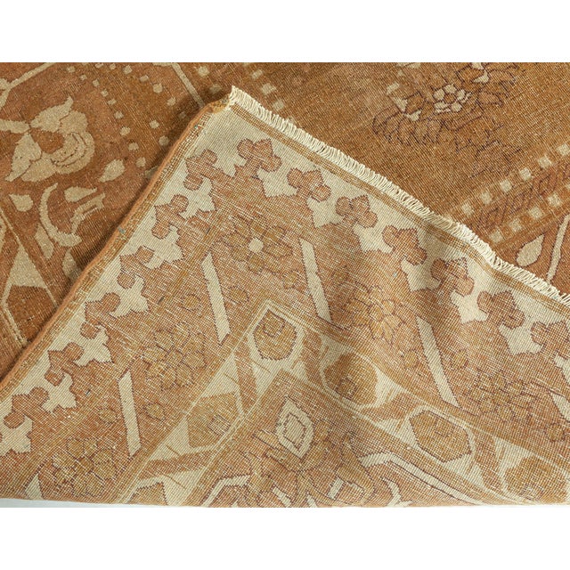 Indian Antique Indian Amritsar Botanic Brown Handmade Wool Rug For Sale - Image 3 of 7