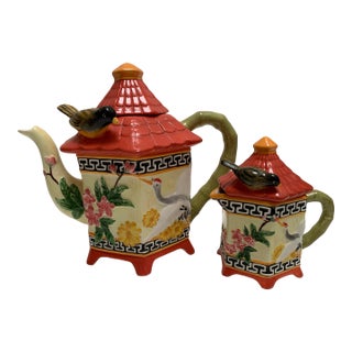 Vintage Asian Teapots & Cream Pitcher, Set of Two For Sale