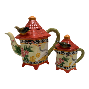 Vintage Asian Teapots & Cream Pitcher, Set of Two