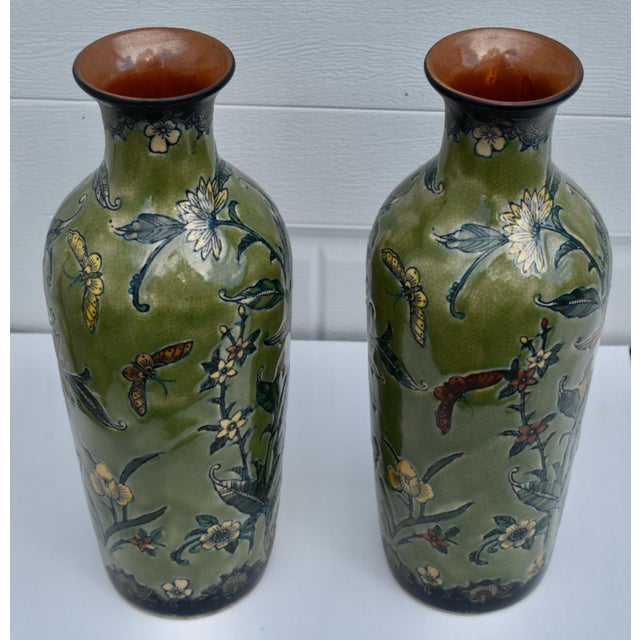 Vtg. Pair of Baum Bros Formalities Vase W/Floral & Butterfly Details For Sale - Image 9 of 14
