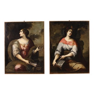Italian Artist, The Delphic Sibyl and the Cumaean Sibyl, 1670, Oil on Canvases, Framed, Set of 2 For Sale