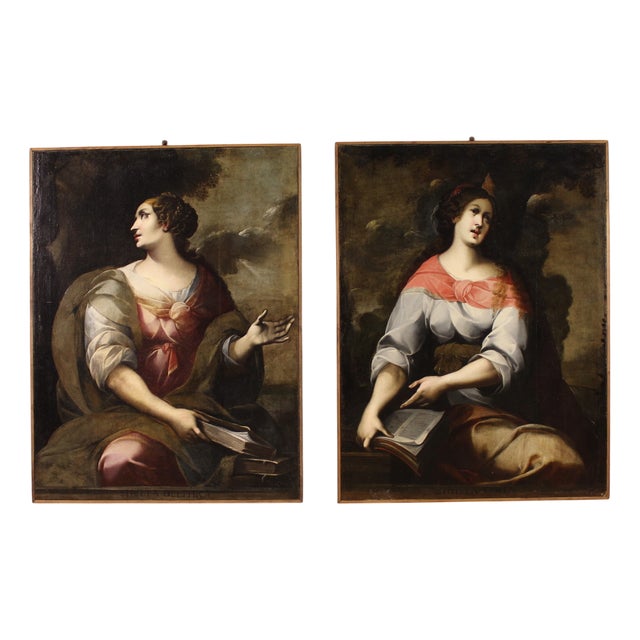 Italian Artist, The Delphic Sibyl and the Cumaean Sibyl, 1670, Oil on Canvases, Framed, Set of 2 For Sale