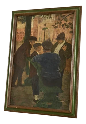 G. Van Rampelberg, Weightful Discussion, Oil on Panel, Belgium, 1920s, Framed