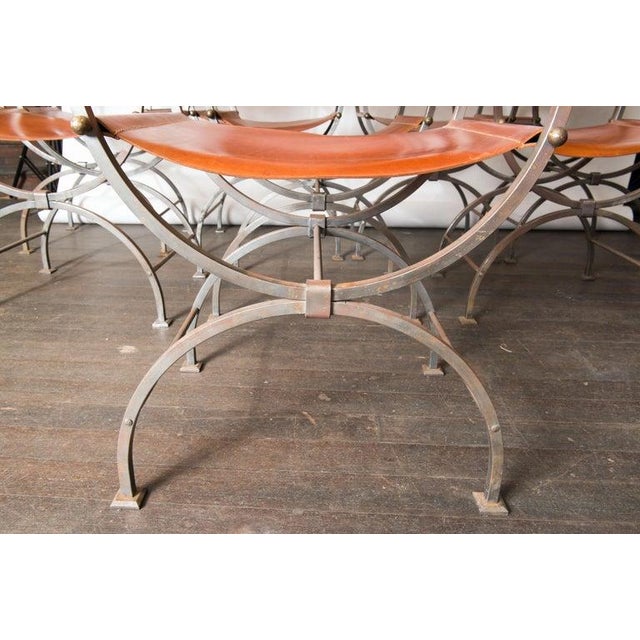 Mid 20th Century Italian Steel and Leather Curule Chairs - Set of 8 For Sale In New York - Image 6 of 13
