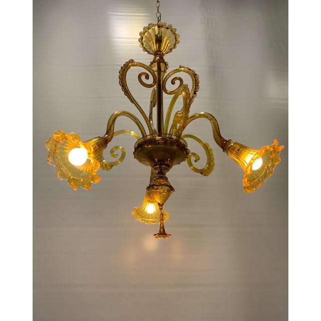 Vintage Murano Glass Chandelier attributed to Galliano Ferro, Italy, 1930s For Sale - Image 6 of 10