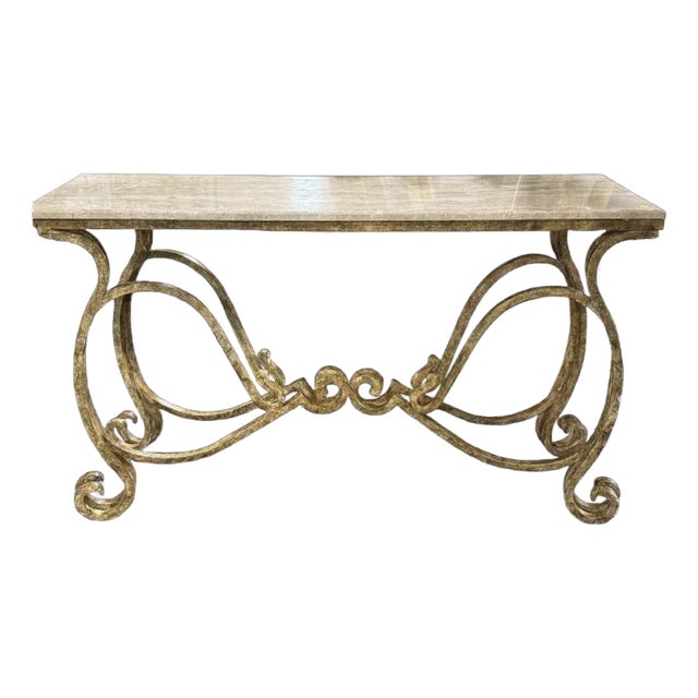 Iron and Travertine Console Table For Sale