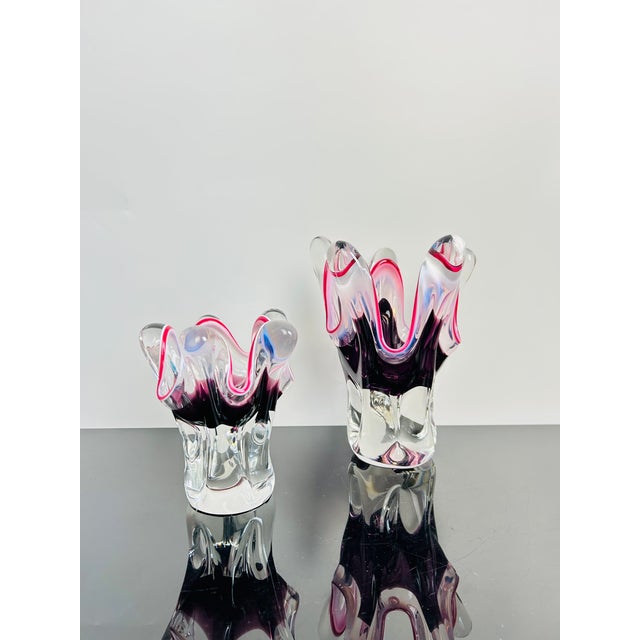 Glass Pink and Purple Art Glass Model 316/1/25 Vases by Josef Hospodka for Chřibská, Czechoslovakia, 1960s, Set of 2 For Sale - Image 7 of 7