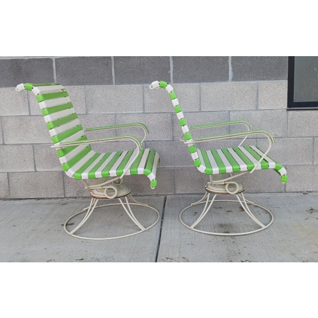 Vintage Homecrest Swivel Rocker Green and White Vinyl Patio Chairs a