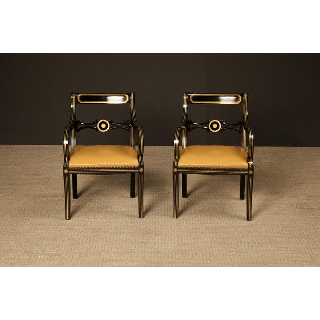 Animal Skin Maison Jansen Attributed Leather and Gilt Regency Armchairs, Restored, c. 1940s - A Pair For Sale - Image 7 of 12