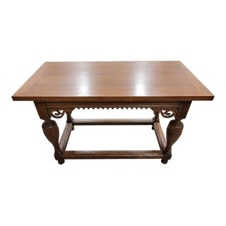 Carved Antique Oak Library Table For Sale