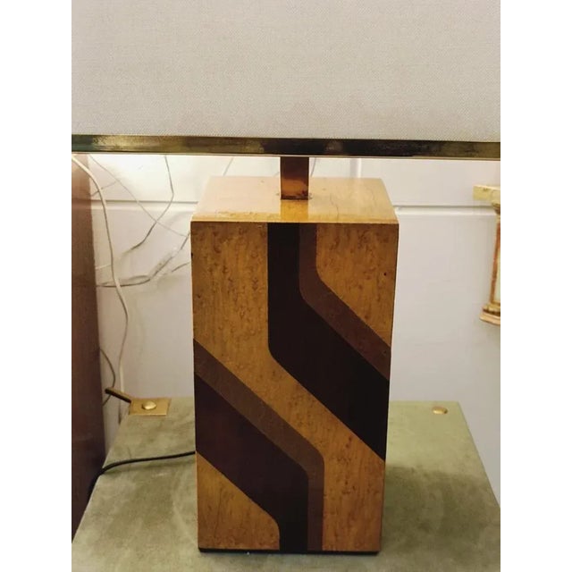 Metal Vintage Italian Wood and Brass Table Lamp, 1970s For Sale - Image 7 of 9