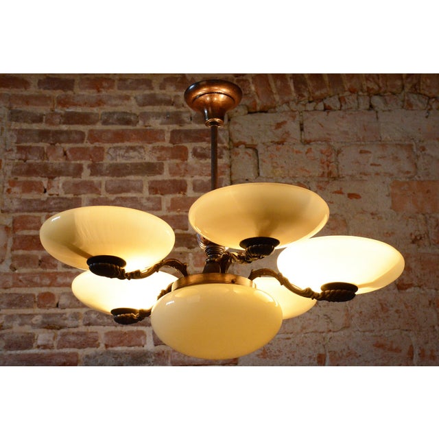 Art Deco Salon Chandelier in Brass, 1920s For Sale - Image 15 of 16