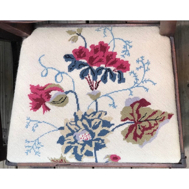 Pair Peg Antique Chippendale Ribbon Back Pierced Ladder Back Chairs Needlepoint Seats Stunning See Photos For Sale - Image 4 of 11