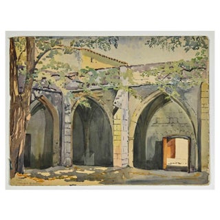 Leon Boulier, Villeneuve Cloister in Avignon, Watercolor, 1941 For Sale