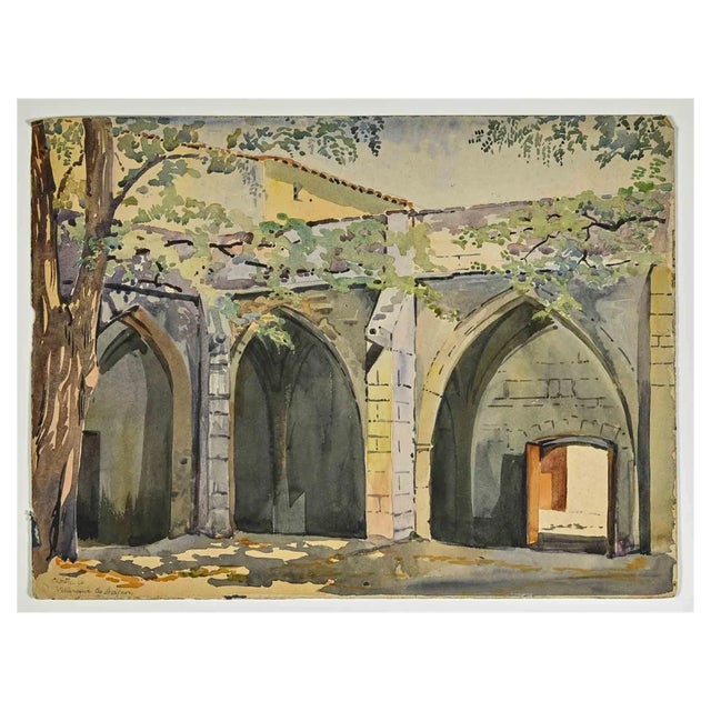 Leon Boulier, Villeneuve Cloister in Avignon, Watercolor, 1941 For Sale