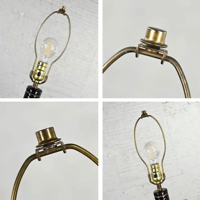Mid-Century Modern Lamps Black Ceramic With Harlequin Style Diamond Design and Gray Shades For Sale - Image 10 of 13