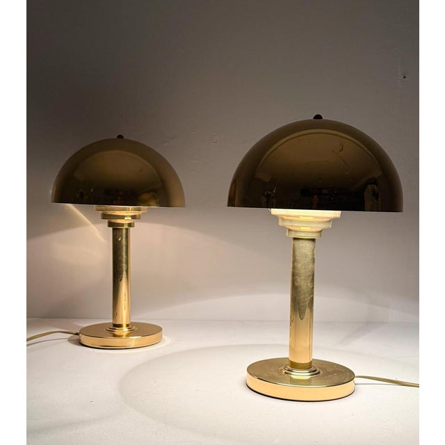Art deco style table lamps by wsb germany, 1970s, gold-colored metal construction, one light source, dimensions approx.:...