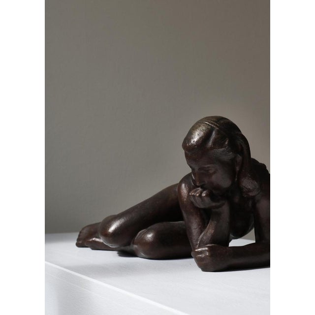 Woman Sculpture Patinated Bronze attributed to Johannes Hansen, Denmark, 1940s For Sale - Image 14 of 18