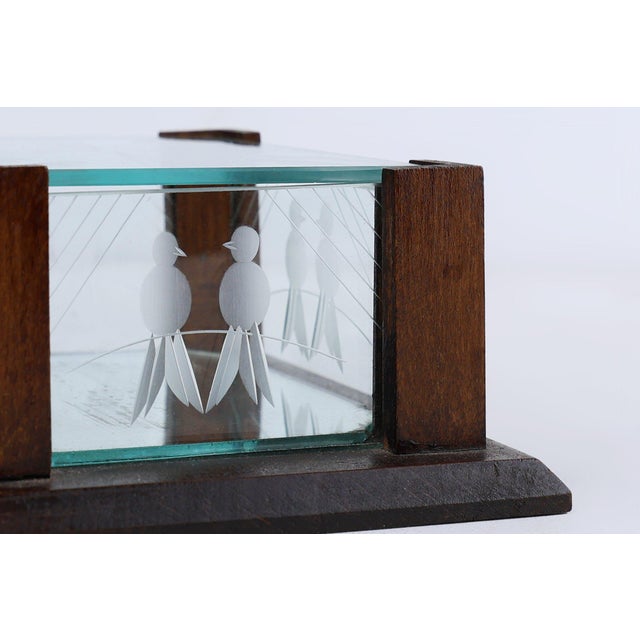 Art Deco Jewelry Box in Facet Cut Glass and Oak, 1930s For Sale - Image 6 of 11