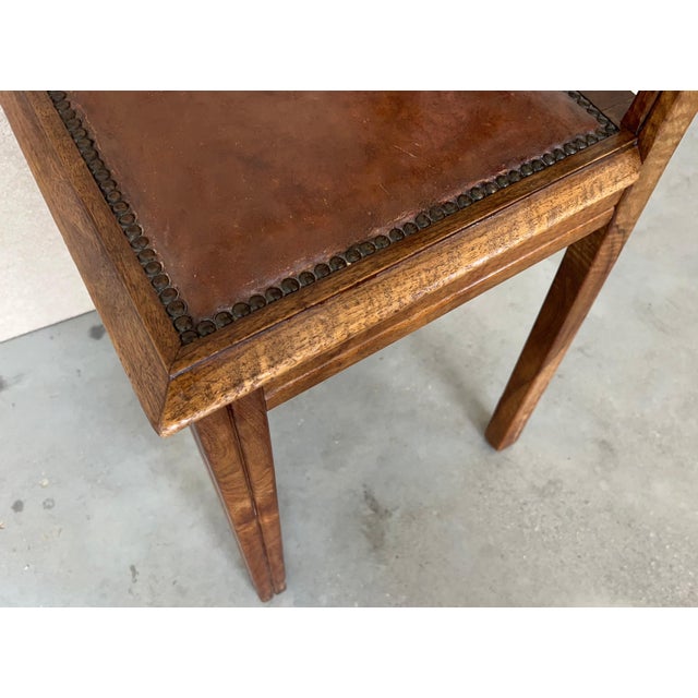 1930s 40s Modernist Set of Six French Art Deco Oak Dining Chairs Charles Dudouyt For Sale - Image 13 of 18