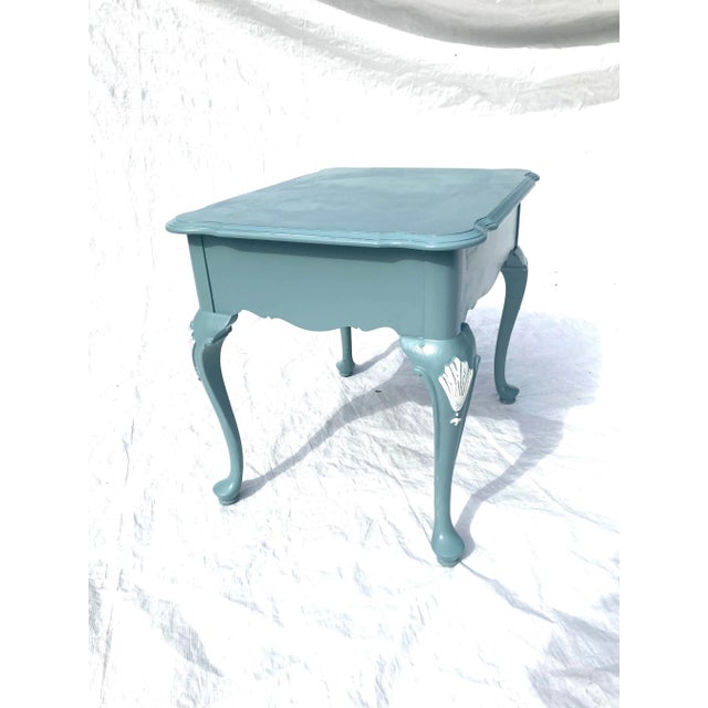 90's Ethan Allen Solid Mahogany End-Table New Painted in Sea Foam & White For Sale In New York - Image 6 of 8