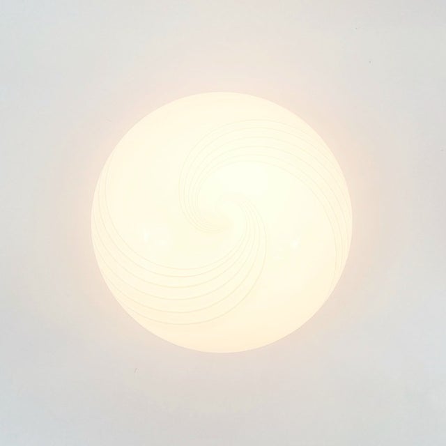 Metal 1970s Murano Glass Swirl Flush Mount or Wall Lamp From Hillebrand For Sale - Image 7 of 9