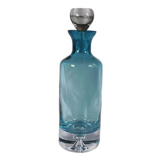 1950s Teal Glass Decanter With Bubble in Base For Sale