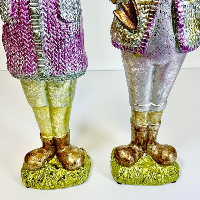 Sculpture Materials Vintage Boho Chic Shabby Chic Foil Wrapped Plaster Tall Rabbits - A Pair - Easter For Sale - Image 7 of 14