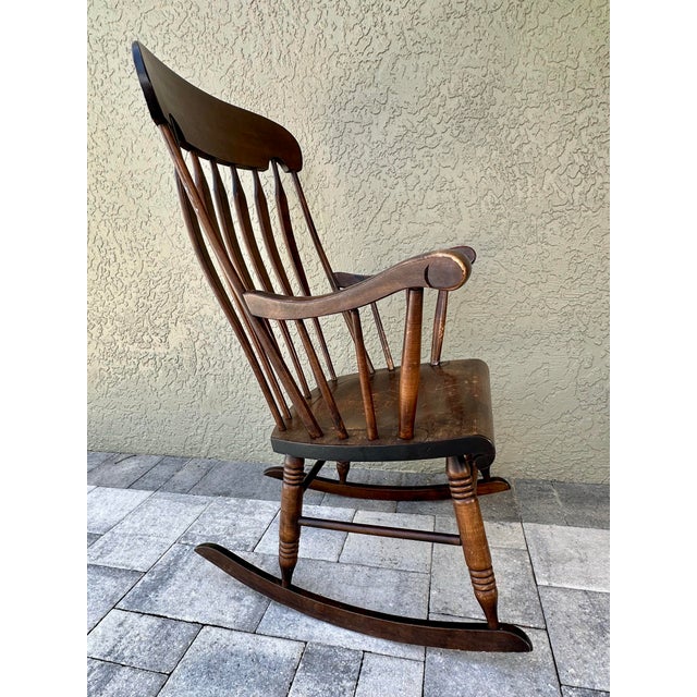 Brown Antique Early 20th Century Bent & Bros. Colonial Maple Rocking Chair For Sale - Image 8 of 12