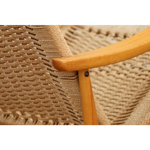 Mid-Century Modern Yugoslavian Woven Rocking Chair & Folding Ottoman | Circa 1960s For Sale - Image 14 of 18