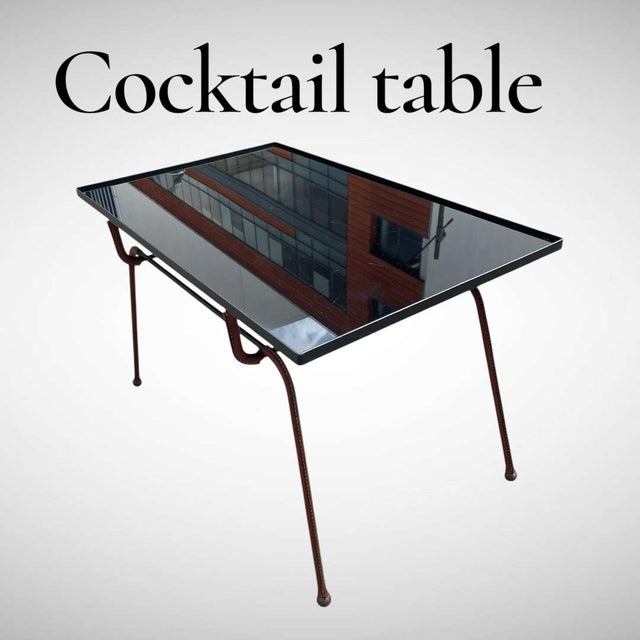 Mid-Century Modern Stitched Leather Cocktail Table by Jacques Adnet, 1950s For Sale - Image 3 of 10