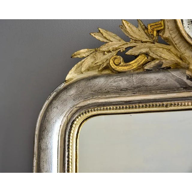 Large 19th Century Silver Louis Philippe Mirror With Gilded Mirror Crest For Sale In Detroit - Image 6 of 12