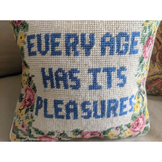 Mid 20th Century Vintage Grandmillenial Needlepoint Decorative Throw Pillow For Sale - Image 5 of 10