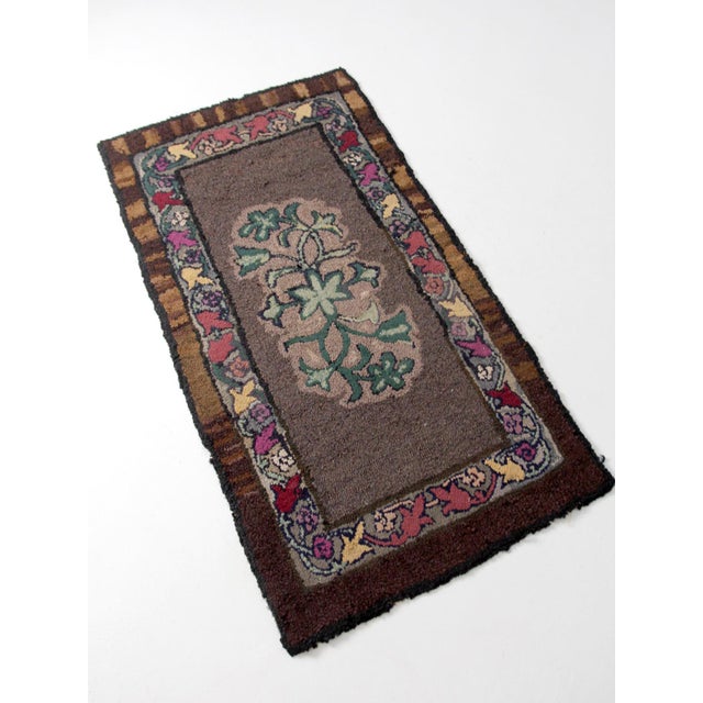 Farmhouse Antique Hand Hooked Floral Wool Rug With Brown Field and Colorful Border For Sale - Image 3 of 15