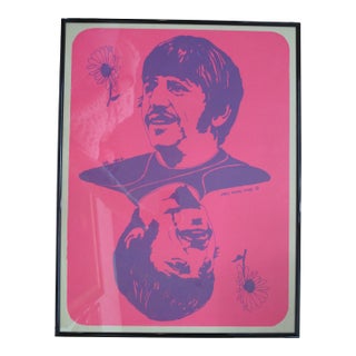 Psychedelic Ringo Starr Beatles Steve Sachs Blacklight Framed 1967 Art Poster For Sale