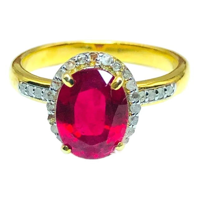 Bochic “Capri” Natural Ruby & Diamonds Vintage Retro Ring Set In 18K Gold&Silver For Sale