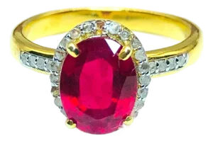 Bochic “Capri” Natural Ruby & Diamonds Vintage Retro Ring Set In 18K Gold&Silver