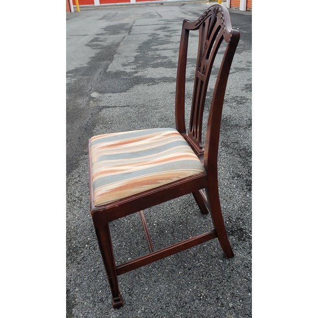 Wood Mid 20th Century Georgian Style Carved Shield Back Dining Chairs Set of 6 For Sale - Image 7 of 10