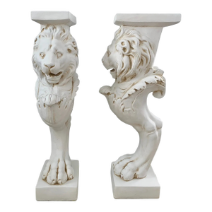 Pair of Grand Tour Roman Lion Pedestals in Distressed White Plaster