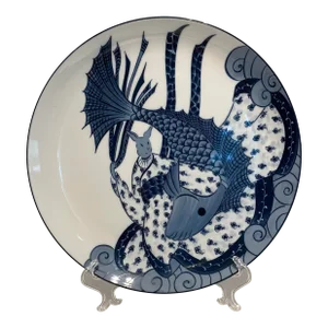 1980s Rabbit and Koi Contemporary Porcelain Charger