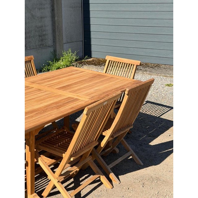 Rectangular Extendable Teak Garden Table and Folding Chairs, Set of 7 For Sale - Image 8 of 10