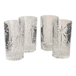 1980s Palm Highball Crystal Tumblers by Godinger, Set of 4 For Sale