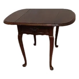 Vintage Wood Queen Anne Drop Leaf Side Table Dark Tone For Sale