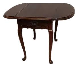 Vintage Wood Queen Anne Drop Leaf Side Table Dark Tone